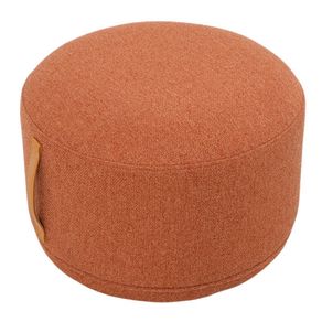 8  Puff Rendondo Lounge Rivatti 35 cm -Alt- Estofado Tecido Damasco Detalhe PU Marrom Repelente a Agua